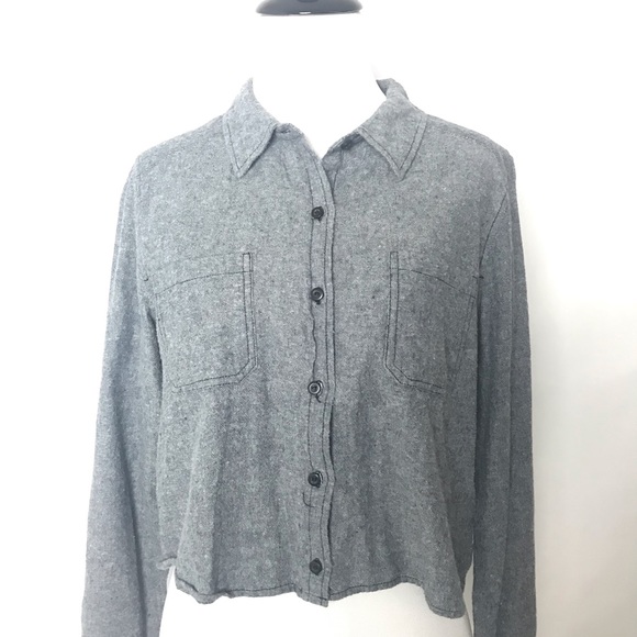 🎁 Modbe Gray Size Medium Women’s Button down Long Sleeve Crop top shirt - Picture 2 of 5